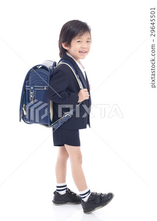 Asian child in school uniform with blue school bag 29645501