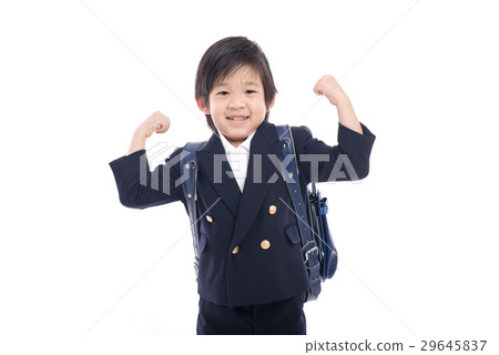 Asian child in school uniform with blue school bag 29645837