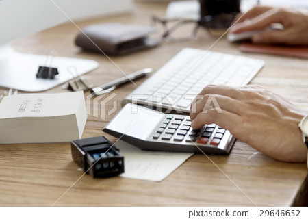 Man Hands Using Calculator Concept Man Hands Using Calculator Concept 29646652