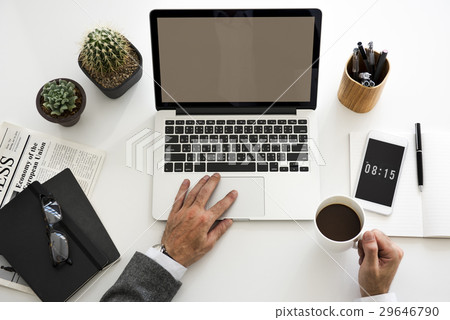 Man Working Hands Business Technology Man Working Hands Business Technology 29646790