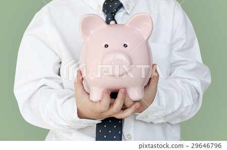 Kid Studio Shoot Gesture Piggybank Holding Kid Studio Shoot Gesture Piggybank Holding 29646796