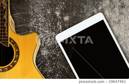 Blank Tablet Screen with acoustic guitar. Blank Tablet Screen with acoustic guitar. 29647461