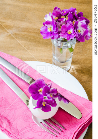 Easter Festive Table Setting With Fresh Flower. 29647653