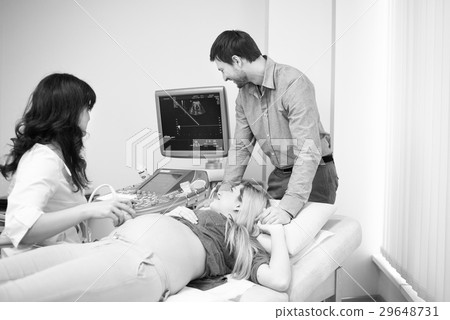 Monochrome shot of a loving pregnant couple at the Monochrome shot of a loving pregnant couple at the 29648731
