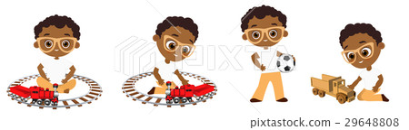 Set African American boy with glasses playing toy Set African American boy with glasses playing toy 29648808
