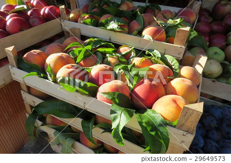Fresh red peaches at the food market in Bar-city Fresh red peaches at the food market in Bar-city 29649573