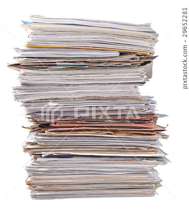 Stack of old magazines on a white 29652281