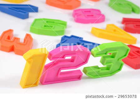 Colorful plastic numbers 123 on white 29653078