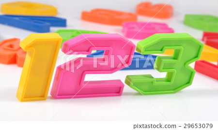 Colorful plastic numbers 123 on white 29653079