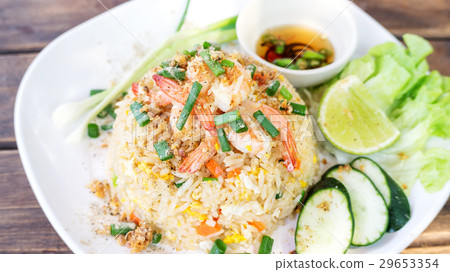 Fried rice with shrimp, (Thai food). 29653354