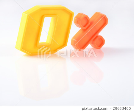 Colorful zero percent with reflection on white 29653400