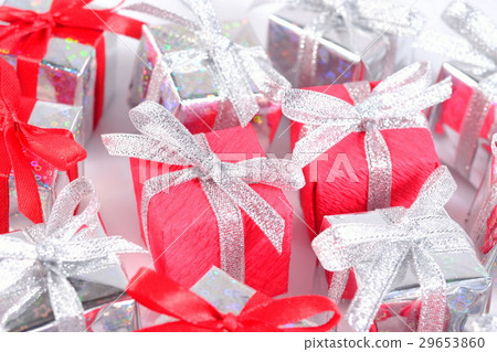 Silver and red gifts close-up 29653860
