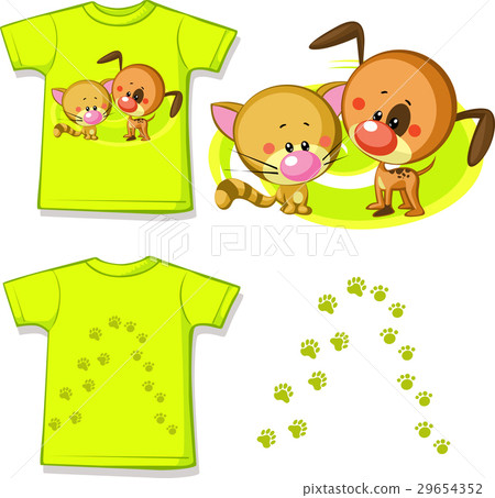 kid shirt with cute cat and dog printed - isolated 29654352