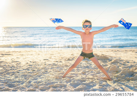 Boy with Australian flags on Australia day 29655784