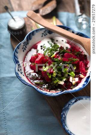 Traditional Russian borsch with sour cream  29657279