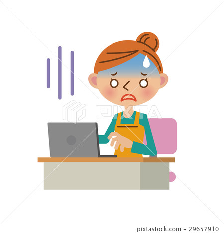 A housewife receiving shock while operating a personal computer A housewife receiving shock while operating a personal computer 29657910