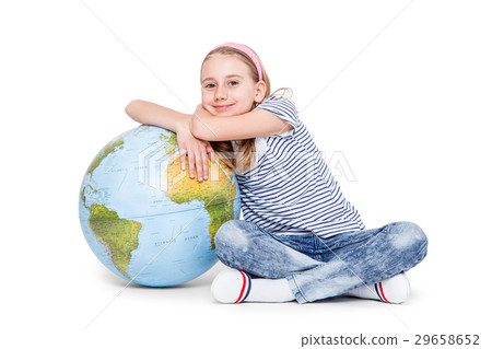 Cute little student girl with globe.  29658652