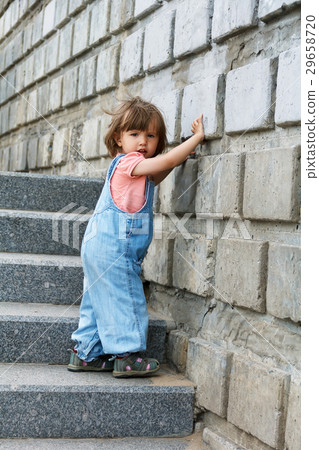 Baby girl goes down on the stairs Baby girl goes down on the stairs 29658720