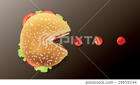 Vector Hamburger Eating Ketchup. Vector Hamburger Eating Ketchup. 29659244