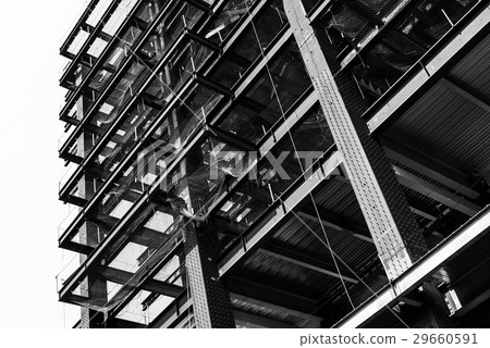 Black and white photo, Structure of steel. 29660591