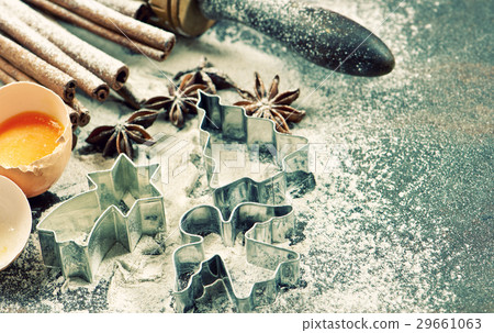 Baking ingredients and tolls. Christmas food. Baking ingredients and tolls. Christmas food. 29661063