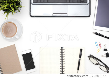 Frame of white office desk table background 29661136
