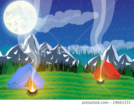 Meadow with grass and camping. 29661331