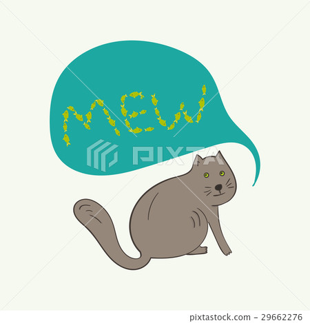 Cute gray cat with mew text in bubble 29662276