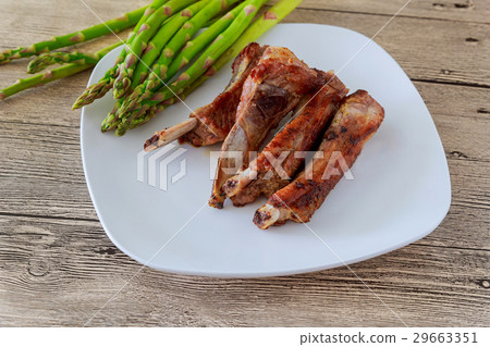 dinner of hot grilled beef meat ribs served 29663351