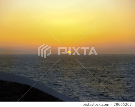 The sunset in Mykonos island in Greece 29665202