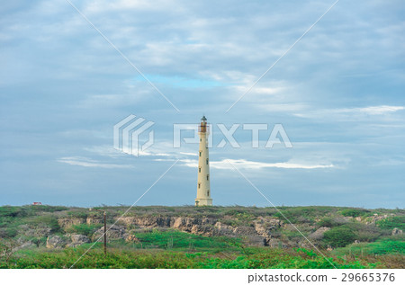 The white old California Lighthouse in Aruba 29665376