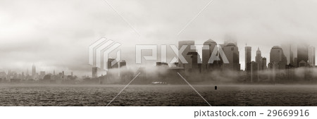 New York City downtown fog 29669916