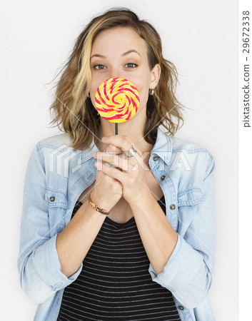 Caucasian Lady Lollipop Smile Concept Caucasian Lady Lollipop Smile Concept 29672338