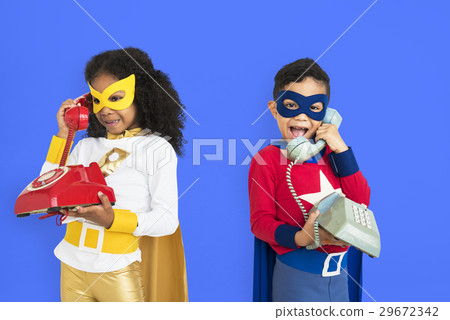 Superhero Kids with Telephone Concept Superhero Kids with Telephone Concept 29672342