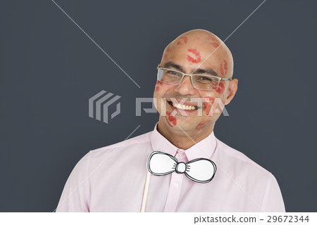Man Smiling Happiness Lipstick Kiss Portrait Man Smiling Happiness Lipstick Kiss Portrait 29672344