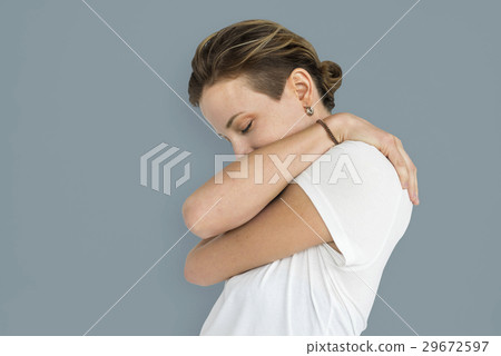 Caucasian Lady Lonely Hug Concept Caucasian Lady Lonely Hug Concept 29672597
