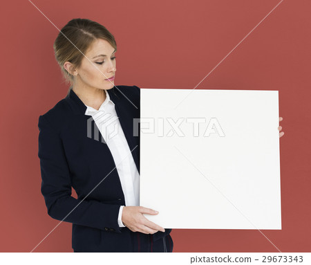 Caucasian Business Woman Holding Paper Caucasian Business Woman Holding Paper 29673343