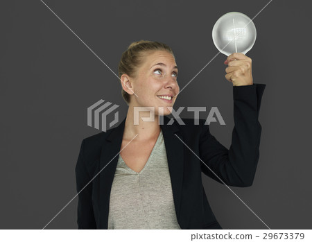 Caucasian Woman Business Light Bulb Caucasian Woman Business Light Bulb 29673379