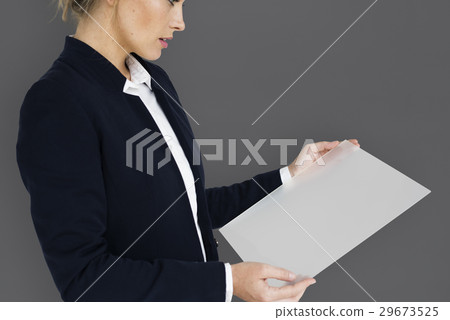 Caucasian Business Woman Holding Document 29673525