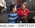 Asian family in front of store 29673526