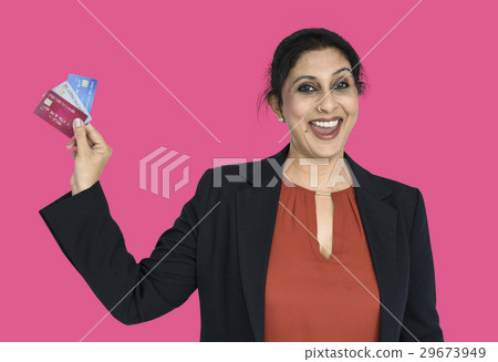 Indian Woman Credit Cards Smiling Indian Woman Credit Cards Smiling 29673949