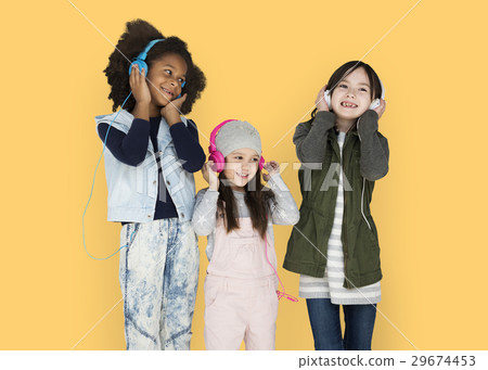 Little Girls Headphones Happy Smiling 29674453