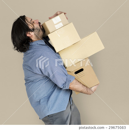Man Carrying Box Parcel Package Overload Man Carrying Box Parcel Package Overload 29675083