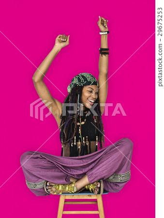 African Woman Smiling Happiness Arms Raised Ecstatic 29675253