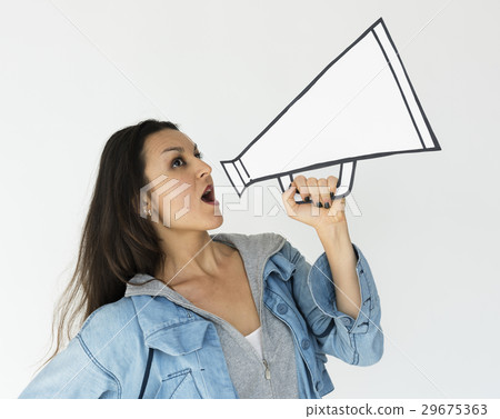 Woman Hold Megaphone Announcement Paper Craft Woman Hold Megaphone Announcement Paper Craft 29675363