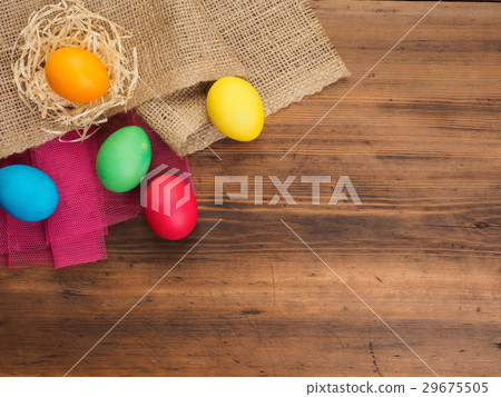 Rural eco background with colored chicken egg and Rural eco background with colored chicken egg and 29675505