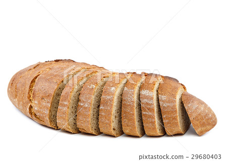 Loaf of sliced bread on white background. 29680403