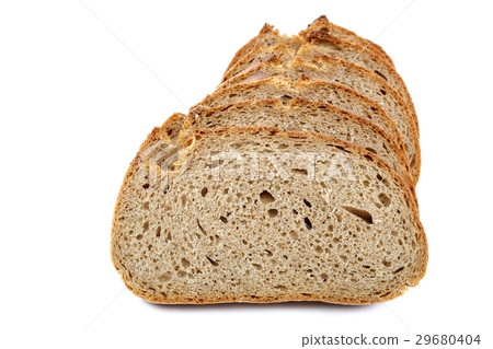 Loaf of sliced bread on white background. 29680404