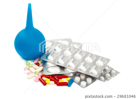 Pills in blister packs on white background. Pills in blister packs on white background. 29681046