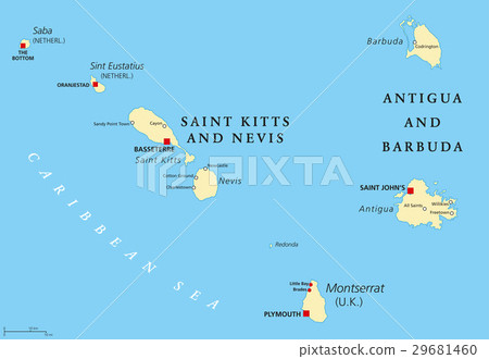 St Kitts, Nevis, Antigua, Barbuda, Montserrat map 29681460